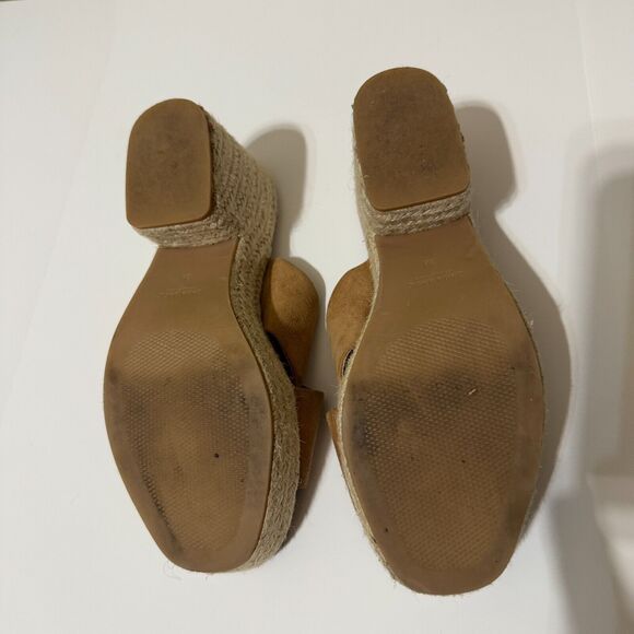 ZARA Women's Tan Suede Espadrille Sandals SZ 38/7.5 block platform heels slip on - Picture 5 of 6